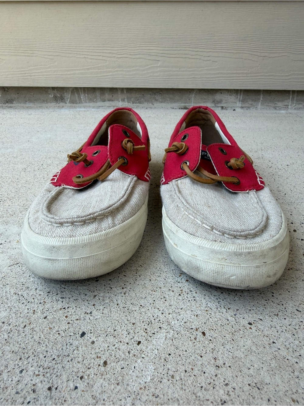 Sperry Crest Boat Canvas Shoes Womens 7.5 Red Beige Memory Foam - Picture 3 of 8